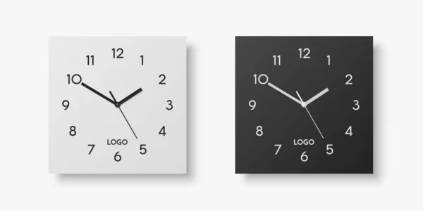 Vector Realistic White Black Square Wall Office Clock Set Design — Stockvector