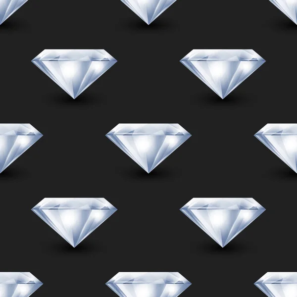 Vector Seamless Pattern Realistic Gemstone Crystal Rhinestones Black Jewerly Concept — Διανυσματικό Αρχείο