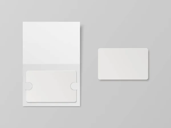 病媒3D现实的白色客房 塑料酒店公寓钥匙卡 身份证 信用卡设计模板与纸盒 包装钱包 顶视图 — 图库矢量图片
