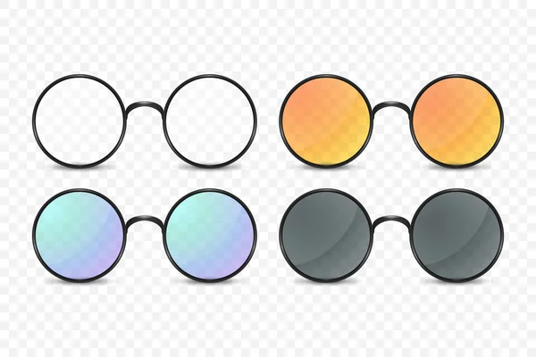 Vektorové Realistické Brýle Kulatými Obroučkami Set Isolated Transparent Sunglasses Women — Stockový vektor