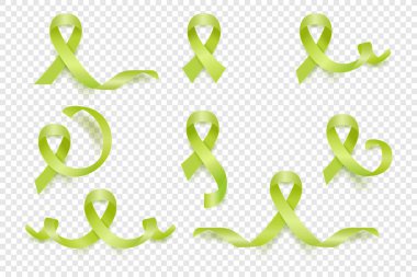 Vector 3d Realistic Lime Ribbon Set. Lymphoma Cancer Awareness Symbol Closeup. Cancer Ribbon Template. World Lymphoma Cancer Day Concept.
