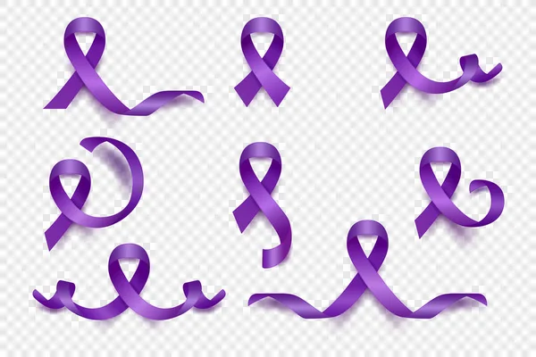 Ensemble Ruban Violet Réaliste Vectoriel Symbole Sensibilisation Cancer Pancréas Gros — Image vectorielle