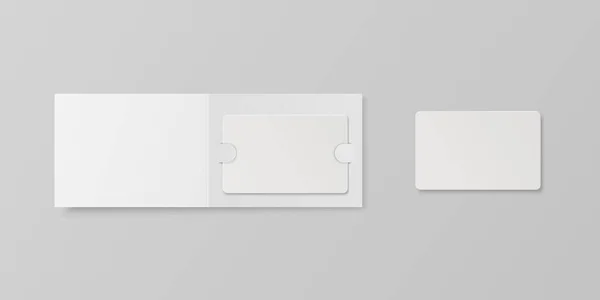 ベクトル3D現実的なホワイトゲストルーム プラスチックホテルアパートキーカード Idカード クレジットカードデザインテンプレートで紙カバーケース 財布用モックアップ ブランディング トップ表示 — ストックベクタ