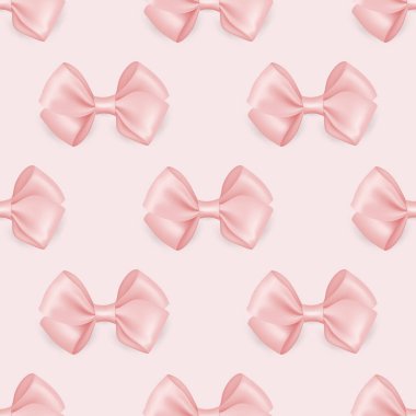 3d Gerçekçi Pembe İpek, Saten Hediye Yayı ile Kusursuz Şablon. Doğumgünü için eğilin, Noel hediyeleri, hediyeler, davetiyeler, kartlar. Tatil Dekorasyonu.