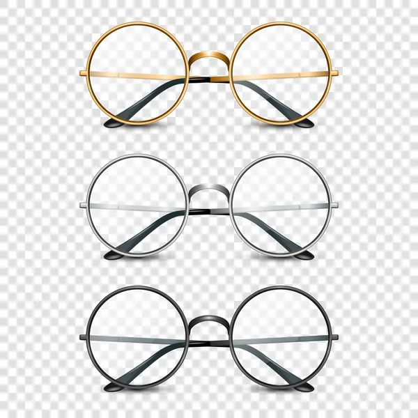 Vector Realistic Golden Silver Black Frame Glasses Set Isolated Transparent — 스톡 벡터