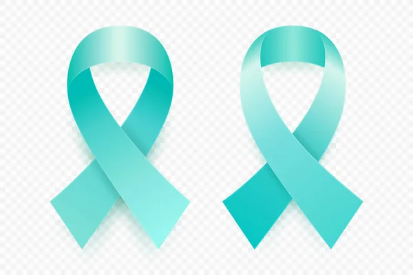 Conjunto Cinta Teal Realista Vectorial Ovarial Cancer Awareness Symbol Closeup — Archivo Imágenes Vectoriales
