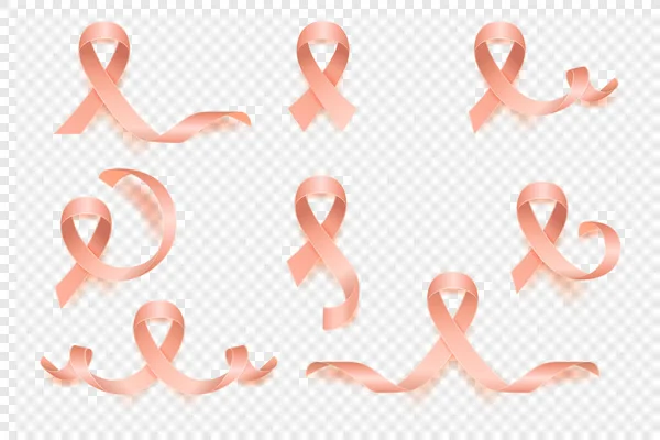Vektor Realisticpeach Ribbon Set Livmodercancer Medvetenhet Symbol Närbild Cancer Ribbon — Stock vektor