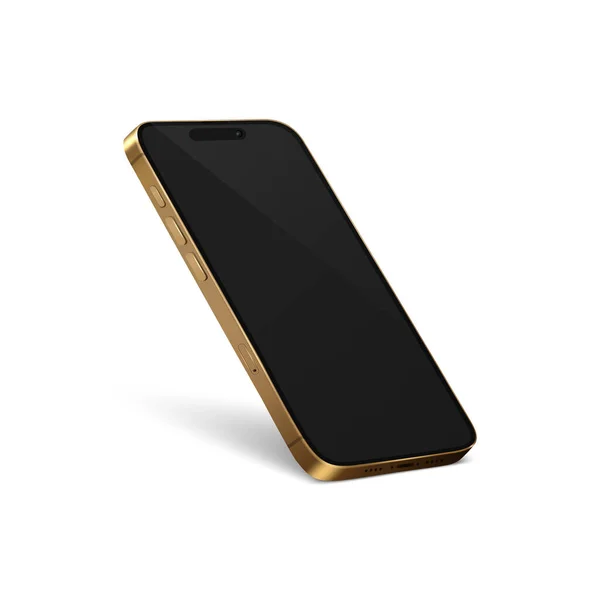 Vektor Realistik Kuning Golden Modern Smartphone Desain Templat Dengan Layar - Stok Vektor