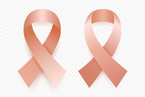 Vector Realistic Peach Ribbon Set Simbolo Consapevolezza Del Cancro Uterino — Vettoriale Stock