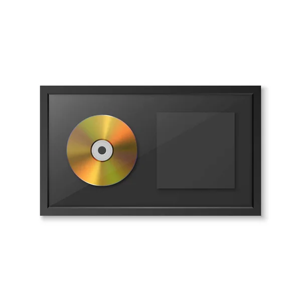 現実的なベクトル3DイエローゴールデンCd ブラックCdカバーフレーム絶縁ラベル シングルアルバムコンパクトディスク賞 限定版 Cdデザインテンプレート — ストックベクタ
