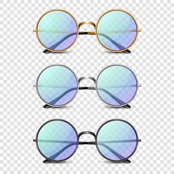 Vector Lunettes Soleil Réalistes Monture Ronde Avec Verre Bleu Isolé — Image vectorielle