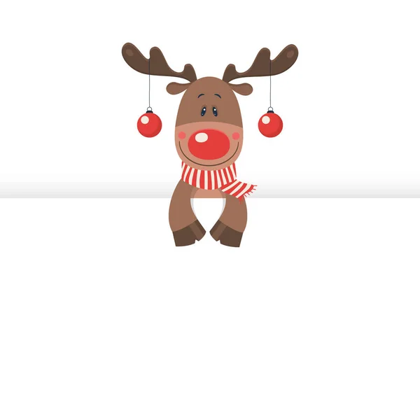 Vector Divertido Lindo Dibujos Animados Navidad Ciervo Desgaste Navidad Bufanda — Vector de stock