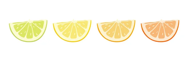 Vektor Citrus Ovoce Sada Ikon Žlutý Citron Zelená Limetka Pomerančový — Stockový vektor