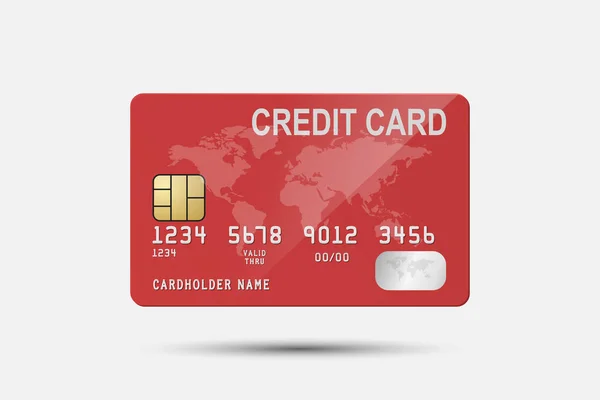 Vector Realistische Rode Creditcard Geïsoleerd Ontwerp Template Van Plastic Credit — Stockvector