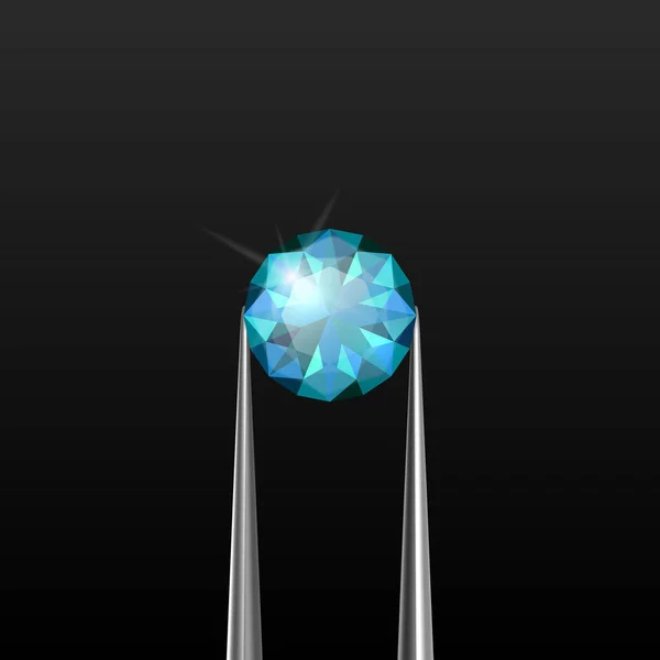 Vector Realistische Transparente Blaue Edelsteine Diamant Kristall Strass Mit Schmuckzange — Stockvektor