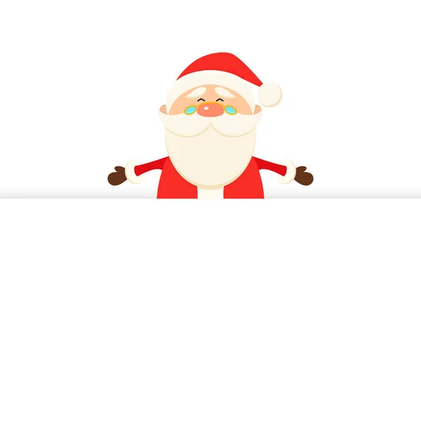 Vector Lindo Divertido Sonriente Santa Claus Asomándose Desde Detrás Una — Vector de stock