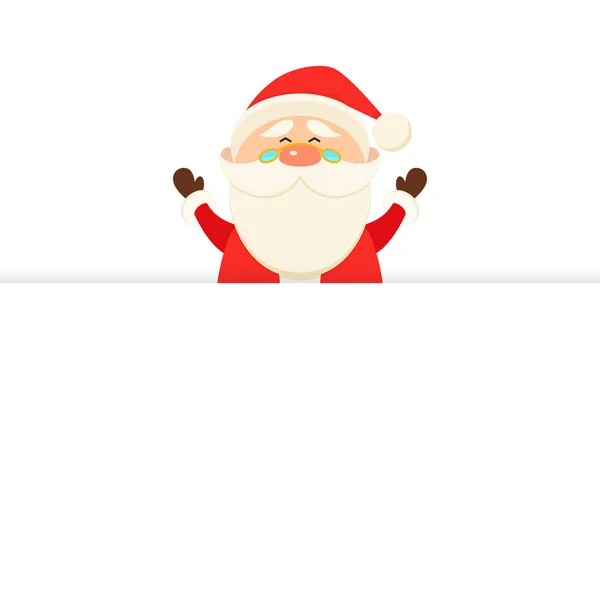 バナーの後ろから見えるベクトルかわいい面白い笑顔サンタクロース メリークリスマス ハッピーニューイヤーグリーティングカード — ストックベクタ