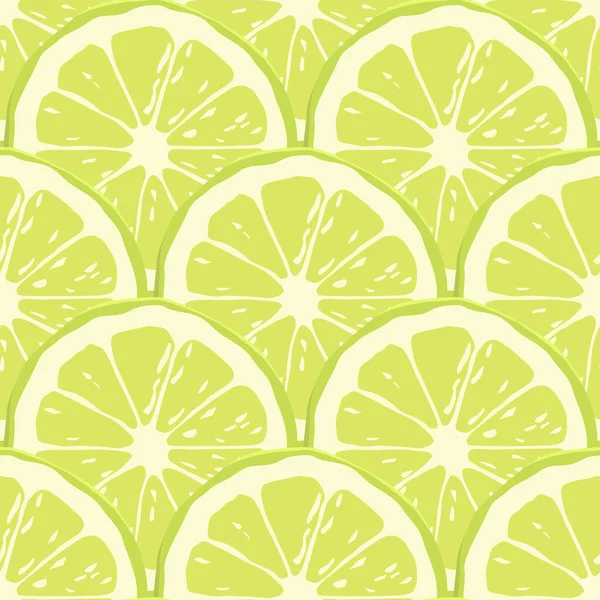 Vector Citrus Fruit Seamless Pattern Mit Grünen Limettenstücken Designelemente Für — Stockvektor