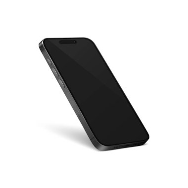 Vector 3d Black Steel Modern Smartphone Tasarım Şablonu Siyah Ekran. Cep telefonu izole edildi. Telefon Aygıtı UI UX, Telefon Yarım Dönüşlü Görünüm.