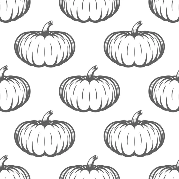 Vector Autumn Seamless Pattern Mit Black Outline Pumpkins Design Vorlage — Stockvektor