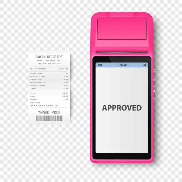 Vector Nfc Payment Machine Approved Status Paper Check Receipt Isolated — Wektor stockowy