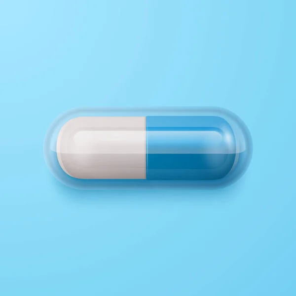 Vector Realistic Blue Pharmaceutical Medical Pill Capsule Tablet Blue Background — стоковий вектор