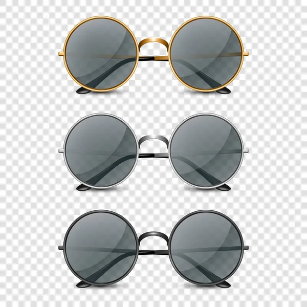 Vector Realista Redondo Quadro Óculos Conjunto Com Vidro Transparente Preto —  Vetores de Stock