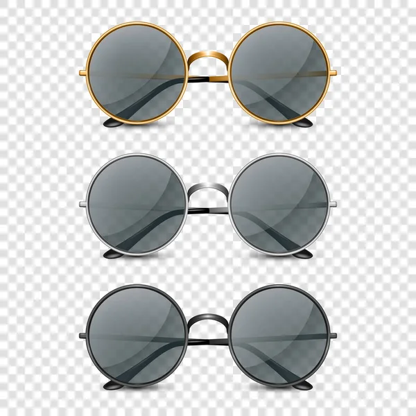 Vector Realistische Rundrahmenbrille Set Mit Schwarzem Transparentglas Isoliert Sonnenbrille Für — Stockvektor