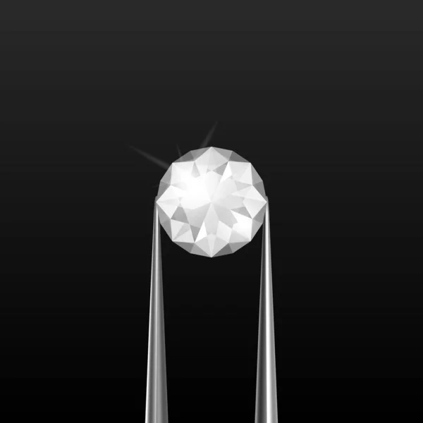 Vector Realistische Transparente Weiße Edelsteine Diamant Kristall Strass Mit Schmuckzangen — Stockvektor