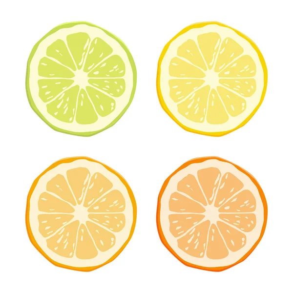 Conjunto Iconos Frutas Cítricas Vectoriales Limón Amarillo Lima Verde Mandarina — Vector de stock
