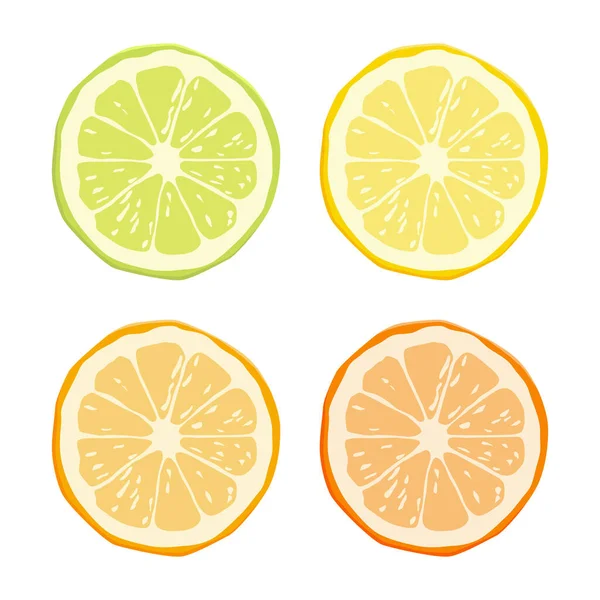 Vector Citrus Fruit Icon Set Yellow Lemon Green Lime Orange — Stock Vector