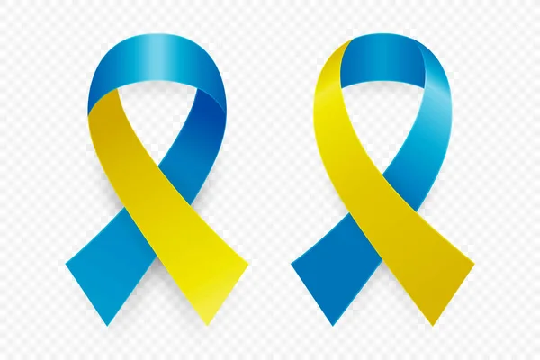 Vector Realistic Yellow Blue Ribbon Icon Closeup Elszigetelt Fehér Háttér — Stock Vector