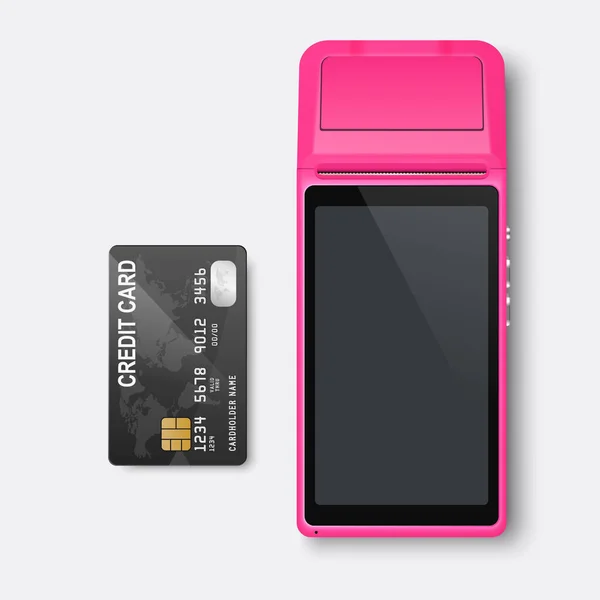 Vector Nfc Zahlungsmaschine Mit Leerem Schwarzen Bildschirm Und Isolierter Kreditkarte — Stockvektor