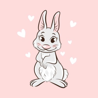 Vektör Şirin ve Komik Tavşan, Tavşan Aşık, Çizgi Sanatı. Bunny Icon, Paskalya için Tasarım Şablonu, Doğu Çin Yeni Yıl 2023 Kart, Poster, Tişört Yazdırma, Çocuk Tasarımı.