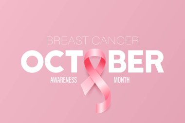 Ekim. Göğüs Kanseri Banner, Kart, Vektör 3 boyutlu Gerçekçi Pembe Kurdeleli Plaket. Meme kanseri Farkındalığı Ay Sembol Kapanışı. Dünya Göğüs Kanseri Günü Konsepti.