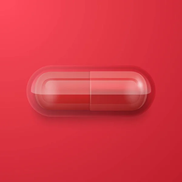 Vector Realistic Red Pharmaceutical Medical Pill Cápsula Tablet Fundo Vermelho — Vetor de Stock