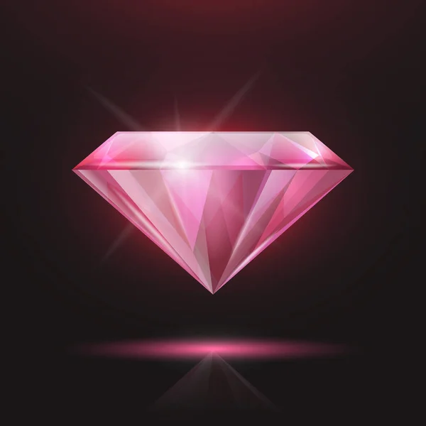 Vector Realistisches Rosa Transparentes Dreieck Leuchtender Edelstein Diamant Kristall Strass — Stockvektor