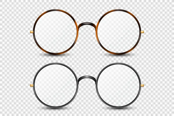 Vector Realistic Leopard Black Frame Glasses Set Clear Colorless Transparent — Stock Vector