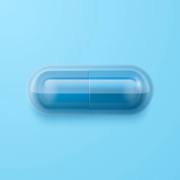 ベクトル3Dリアルなブルー医薬品薬薬薬薬薬 カプセル 青の背景にタブレット トップ フロントビュー フラット コピースペース 男性の健康の概念 — ストックベクタ