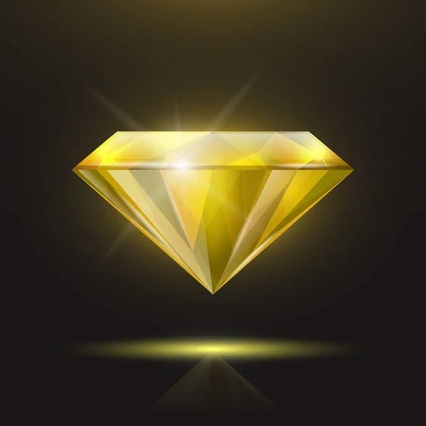 Vector Realistico Giallo Trasparente Triangolo Incandescente Pietra Preziosa Diamante Cristallo — Vettoriale Stock
