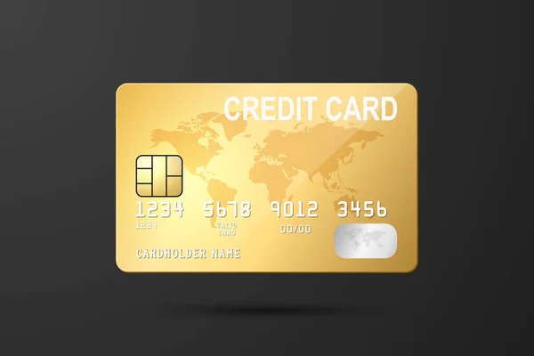 Vector Realistische Geel Gouden Creditcard Zwarte Achtergrond Ontwerp Template Van — Stockvector