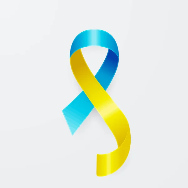 Vector Realistic Yellow Blue Ribbon Icon Closeup Isolated White Background — Stock Vector