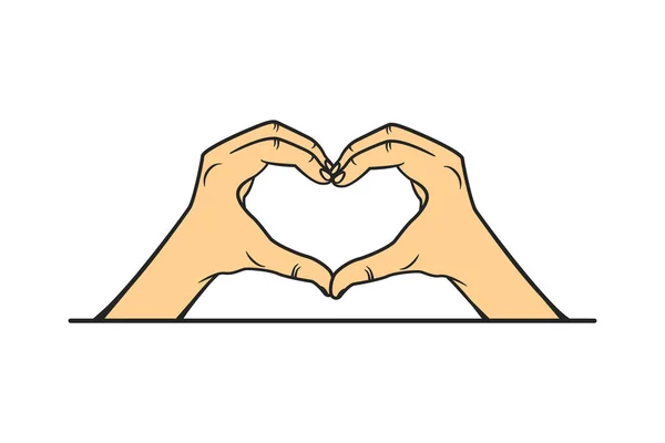 Vector Cartoon Hands Gesture Shape Heart Symbol Love Outline Retro — 스톡 벡터
