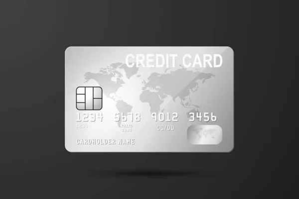 矢量3D现实灰色白银信用卡黑色背景 为调校 品牌设计塑料信用卡或借记卡模板 信用卡支付概念 — 图库矢量图片