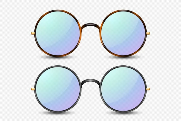 Vector Realistic Leopard Lunettes Vue Rondes Noires Serties Bleu Verre — Image vectorielle