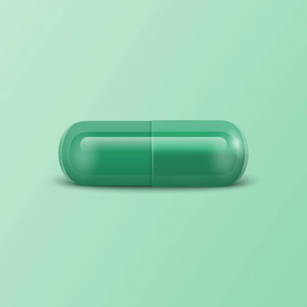 ベクトル3Dリアルなグリーン医薬品薬薬薬薬 カプセル 緑の背景にタブレット フロントビュー コピースペース 漢方薬の概念 — ストックベクタ
