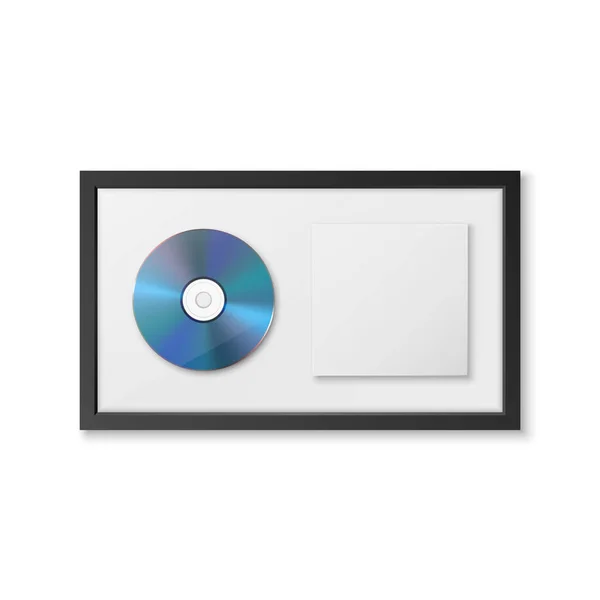 现实矢量3D蓝色Cd 标签与黑色Cd封面框架隔离 单张专辑光碟大奖 限量版 Cd设计模板 — 图库矢量图片