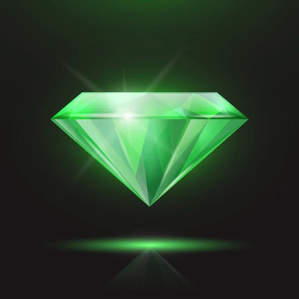 Vector Realistyczny Zielony Przezroczysty Trójkąt Świecący Gemstone Diament Kryształ Zbliżenie — Wektor stockowy