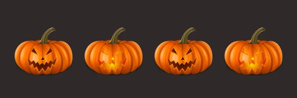 Vektor Halloween Pumpa Set Söta Jack Lanternor Carved Pumpkin Face — Stock vektor