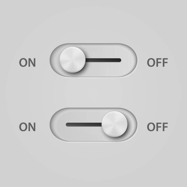 Vector 3d White Realistic On Off Switch Buttons Closeup. Player Buttons Choice Concept. Yes or No , Plus or Minus.